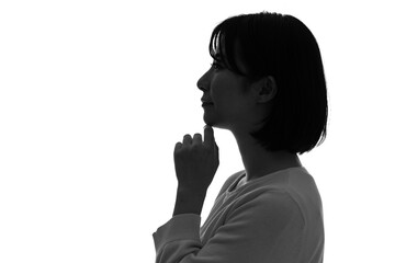 考える女性の横顔　シルエット
