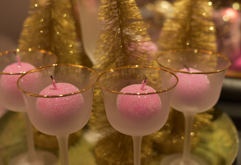 Decorative candles in glasses. Decor