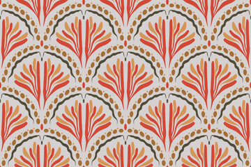 Seamless vector pattern of ethnic ogee palmette motif. Organic ethnic hand-drawn plant motif in repeat.