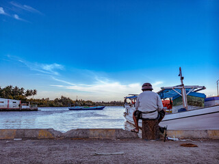 The atmosphere on a pier with clear skies in the east lombok area