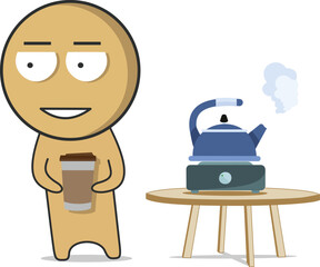 Man drinking coffee in the morning in the kitchen
