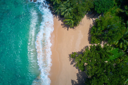 Drone view over beautiful beach on Beau Vallon, Seychelles, Africa