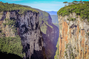 Canyon Itaimbezinho and jungle valley at sunny day, Rio Grande do Sul, Brazil