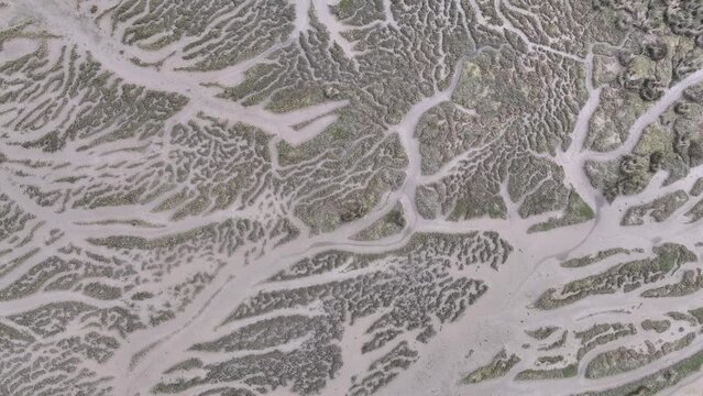 Marshlands in the Tina Menor estuary. Aerial view from a drone. Town of Pesues. Cantabria. Spain. Europe.