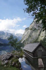 Fototapeta na wymiar boathouse at lake obersee, bavaria