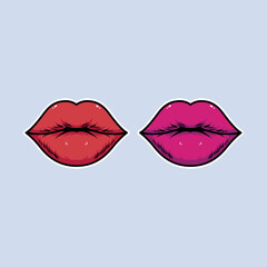 Red Lips and Pink Lips Vector Illustration on Isolated Background