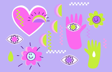 Fototapeta premium cool groovy flower Y2k style, Nostalgia for the 2000 years. vector illustration.