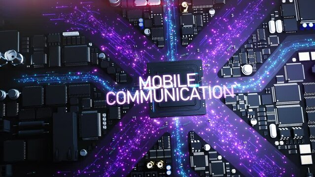 mobile communications and the internet . the city in the style of computer components. animation on the theme of the application of technology of big cities