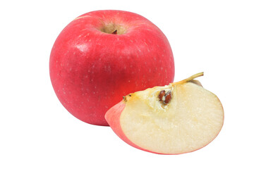 Fuji apple with cut in to piece isolated on white background, cl