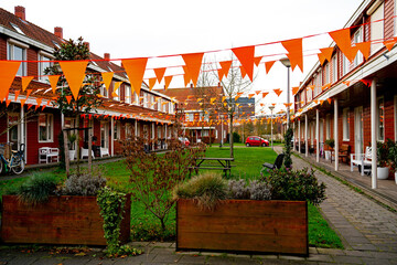 Decorated street to support the Dutch national football team in the World Championship
