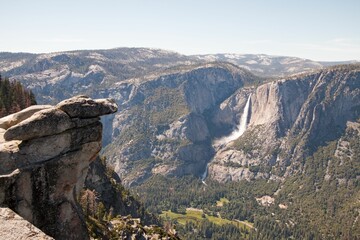 Landscape of Waterfall in a distance at Glacier Point, Yosemite National Park, USA