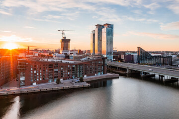 city skyline at sunset