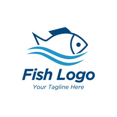 Fish in water Logo design vector template. Seafood restaurant shop store Logotype concept icon.