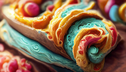 Colorful cake batter swirls as abstract background texture - obrazy, fototapety, plakaty