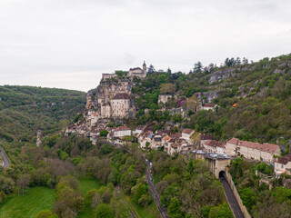 Aerial view of Beautiful village Rocamadour in Lot department, southwest France. Its Sanctuary of...