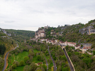 Aerial view of Beautiful village Rocamadour in Lot department, southwest France. Its Sanctuary of...