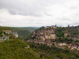 Aerial view of Beautiful village Rocamadour in Lot department, southwest France. Its Sanctuary of...