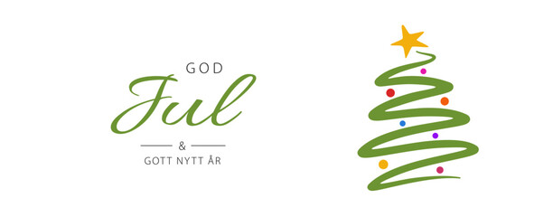 Swedish text God Jul och Gott Nytt År. Merry Christmas. Card template. Vector illustration - obrazy, fototapety, plakaty