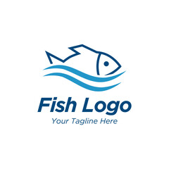 Fish in water Logo design vector template. Seafood restaurant shop store Logotype concept icon.