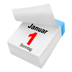 Deutscher Kalender Datum 1. Januar 2023 Sonntag auf weissem Hintergrund
