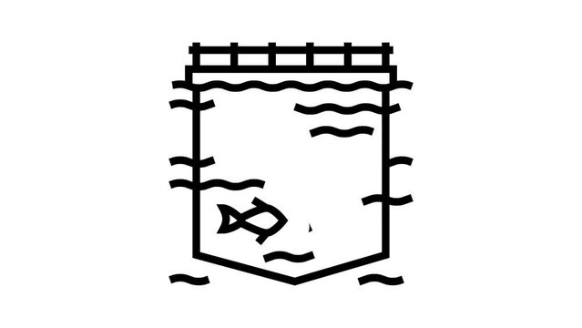 sea cages salmon line icon animation