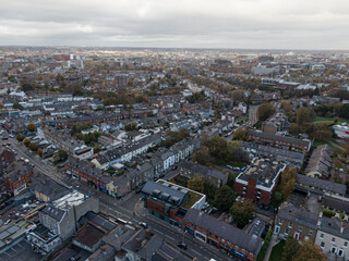 Street and house in the suburbs of Dublin, Ireland, Aerial view