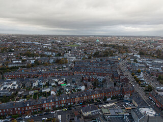 Fototapeta na wymiar Street and house in the suburbs of Dublin, Ireland, Aerial view