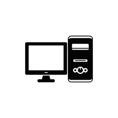 Personal computer icon in black flat glyph, filled style isolated on white background