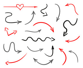 Infographic elements on isolated white background. Hand drawn simple arrows. Line art. Set of different pointers. Abstract indicators. Doodles for artwork