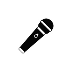 Microphone icon in black flat glyph, filled style isolated on white background