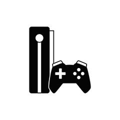 Gaming console icon in black flat glyph, filled style isolated on white background