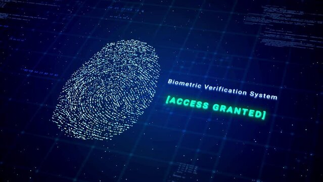 Biometric Data security technology for business, scanning screen of digital fingerprint identity to access privacy data, 3d rendering cybersecurity network database authorization concept animation
