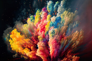 Colored Holi fireworks. AI generated. - obrazy, fototapety, plakaty