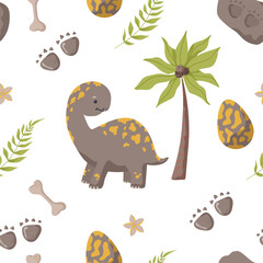 Dinosaur seamless pattern footprint tracks. Minimal color background with paw, stones, rainbow. Dinosaur footprint seamless pattern perfect for textile, wrap and wallpaper and design.