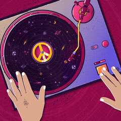 dj console with vinyl record.
