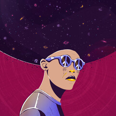 abstract image of a guy in glasses with space afro