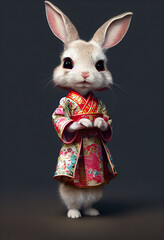 Fototapeta na wymiar cute white rabbit in samurai dress