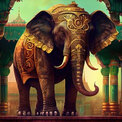 Decorated Indian elephant. Beautiful Elephant in tattoos and drawings..  Generative AI
