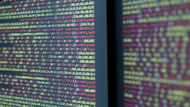 Coding UX UI script text on screen, HTML5 in editor for website development, Close up Macro of Programming code software developer. 