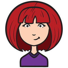 young girl with red hair. Cartoon avatar vector.