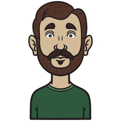 young man with a full beard, brown hair and a green sweater. Vector avatar character