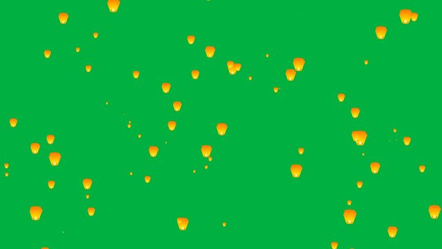 sky lantern on green screen animation footage. event celebration background.