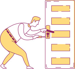 Maintenance worker fixing door lock semi flat color raster character. Posing figure. Full body person on white. Simple cartoon style illustration for web graphic design and animation