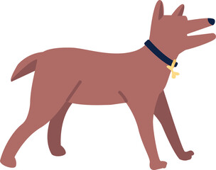 Barking dog with collar semi flat color raster character. Posing figure. Angry and scared pet. Full body animal on white. Simple cartoon style illustration for web graphic design and animation
