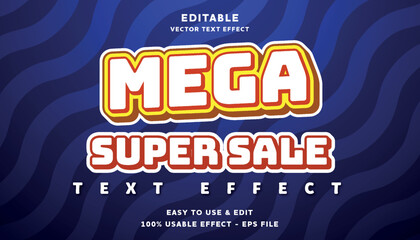 Naklejka premium mega super sale editable text effect with modern and simple style, usable for logo or campaign title