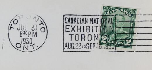 briefmarke stamp vintage retro alt old papier paper gestempelt frankiert cancel grün green canada...