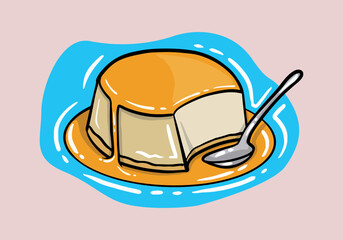 Creme caramel isolated in vector. Sketched dessert. Doodle illustration