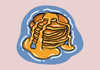 Pancakes with syrup and butter with honey vector. Pile of pancakes on a isolated background. Important day