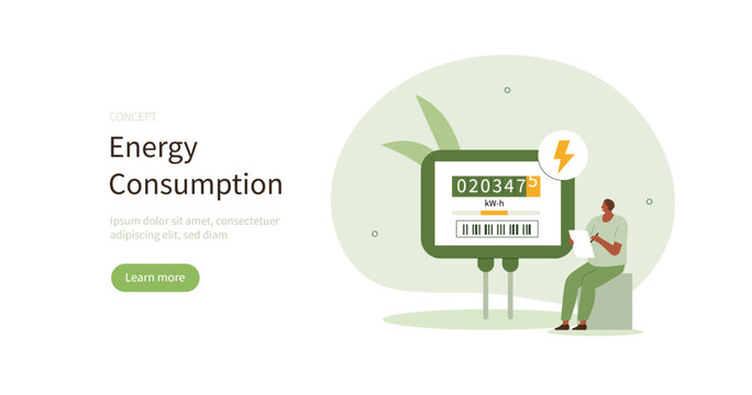 Character monitoring private electricity meter and calculating household utility bill. Home energy efficiency audit concept. Vector illustration.
