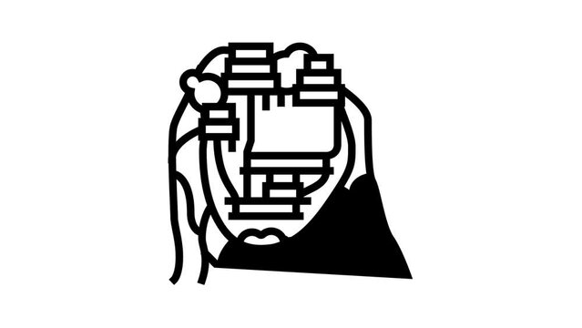 sigiriya on mountain line icon animation